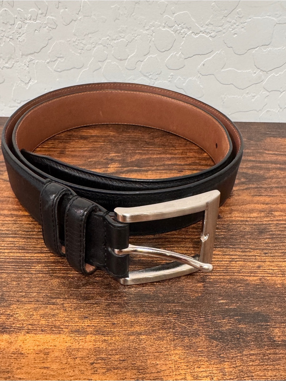 Allen Edmonds Black Leather Belt with Silver Buckle Mens 38 Made in USA